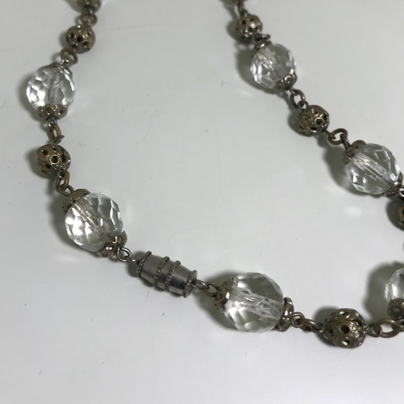 Vintage Faceted Glass and Onyx Necklace - Picture 4 of 5